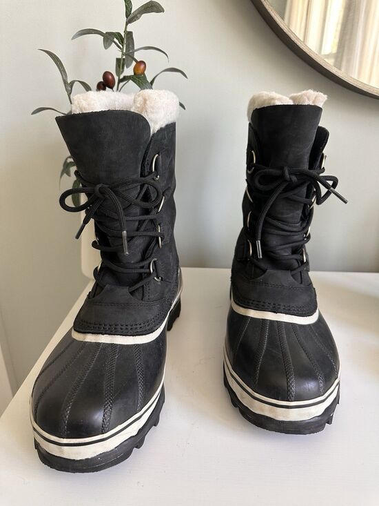 Sorel Caribou Boots 9-9.5 Men/11 Women Waterproof Snow Black NL1005-011 Sherpa main image 2